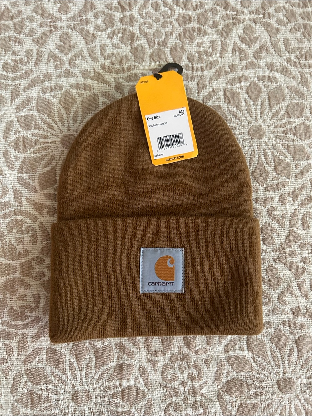 Carhartt Brown Cuffed Beanie with Logo Patch
